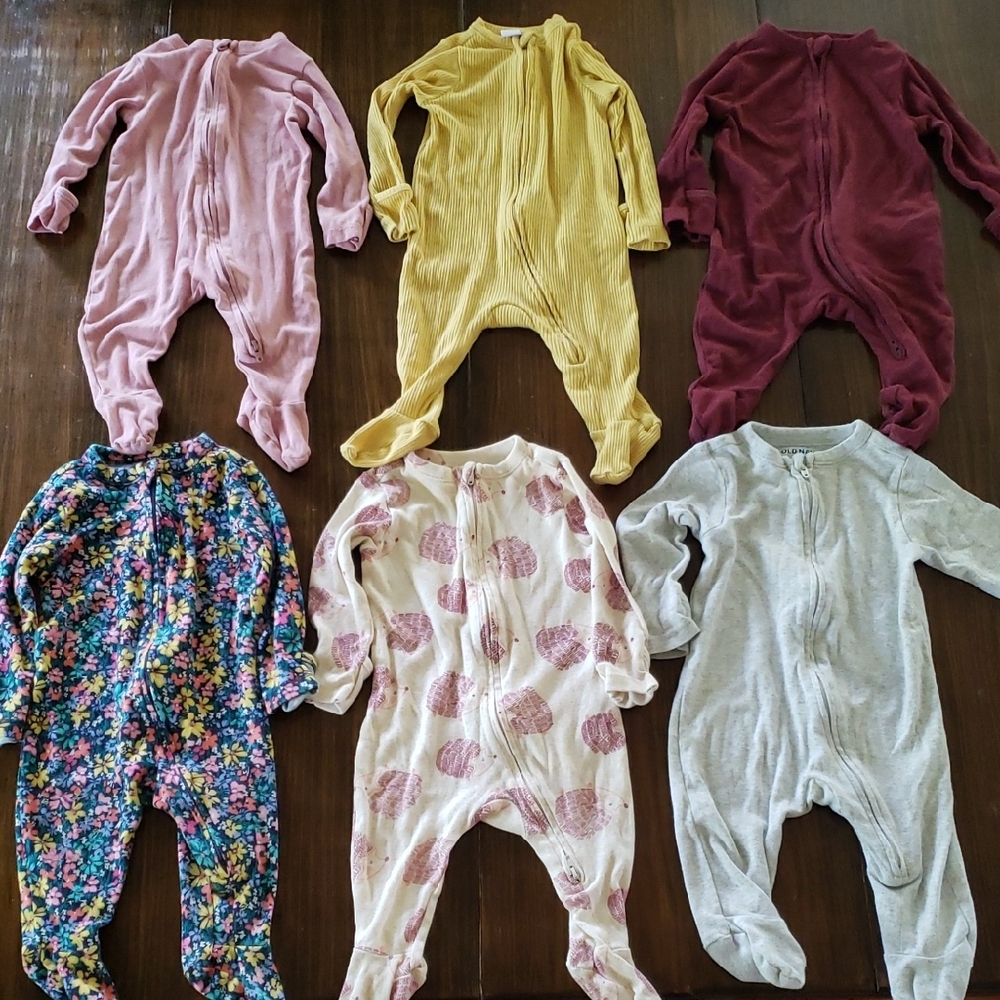 Kids One-Piece Footed Pajama - Pink, Mustard, Burgundy, Floral, Printed, Gray